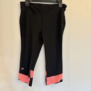 UNDER ARMOUR BLACK & HOT PINK ACTIVE WORKOUT  STRETCH‎ PANTS LEGGINGS CAPRIS ZIP